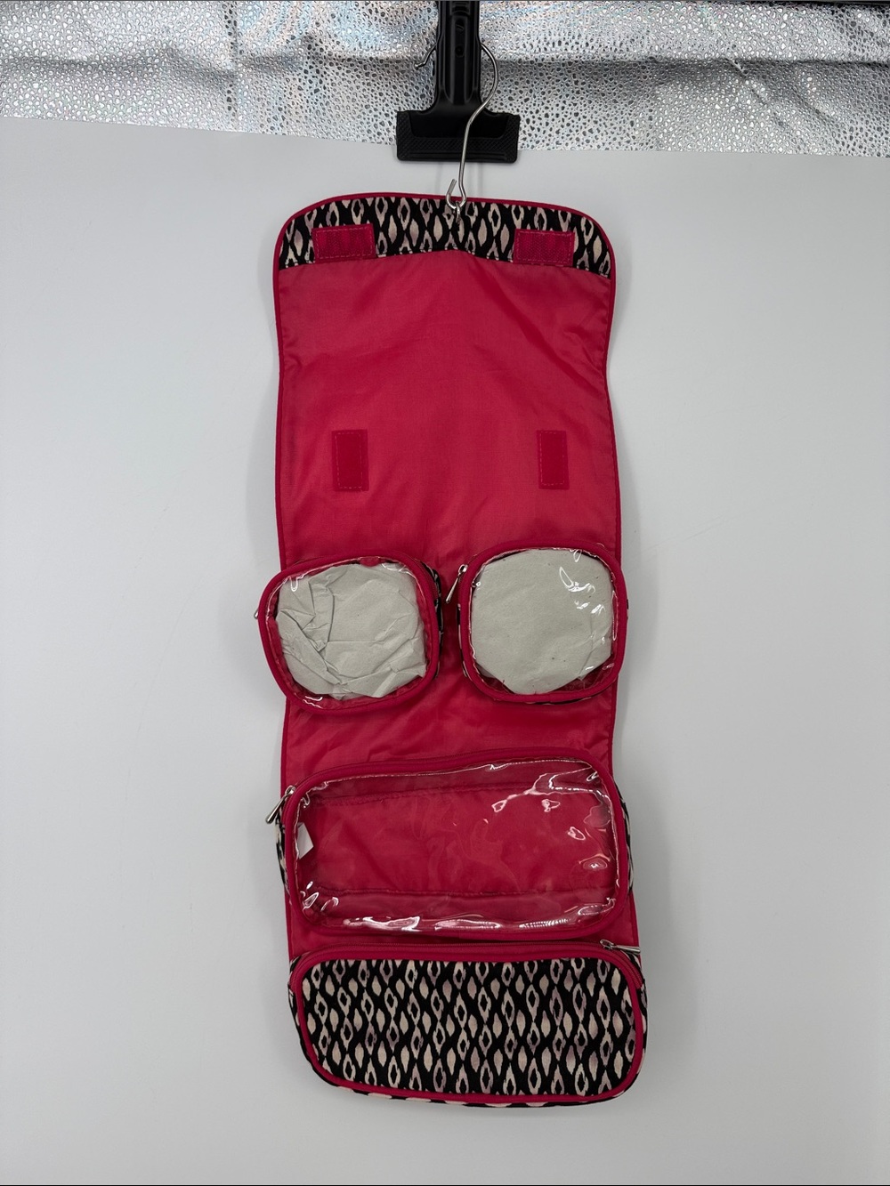 Hanging Travel Cosmetic Organizer Bag in Hot Pink
